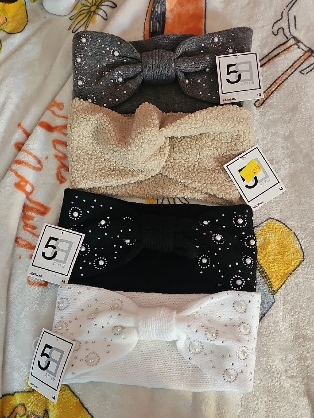 Kids Bow Headbands — Black, Gray, Cream & White (Set)